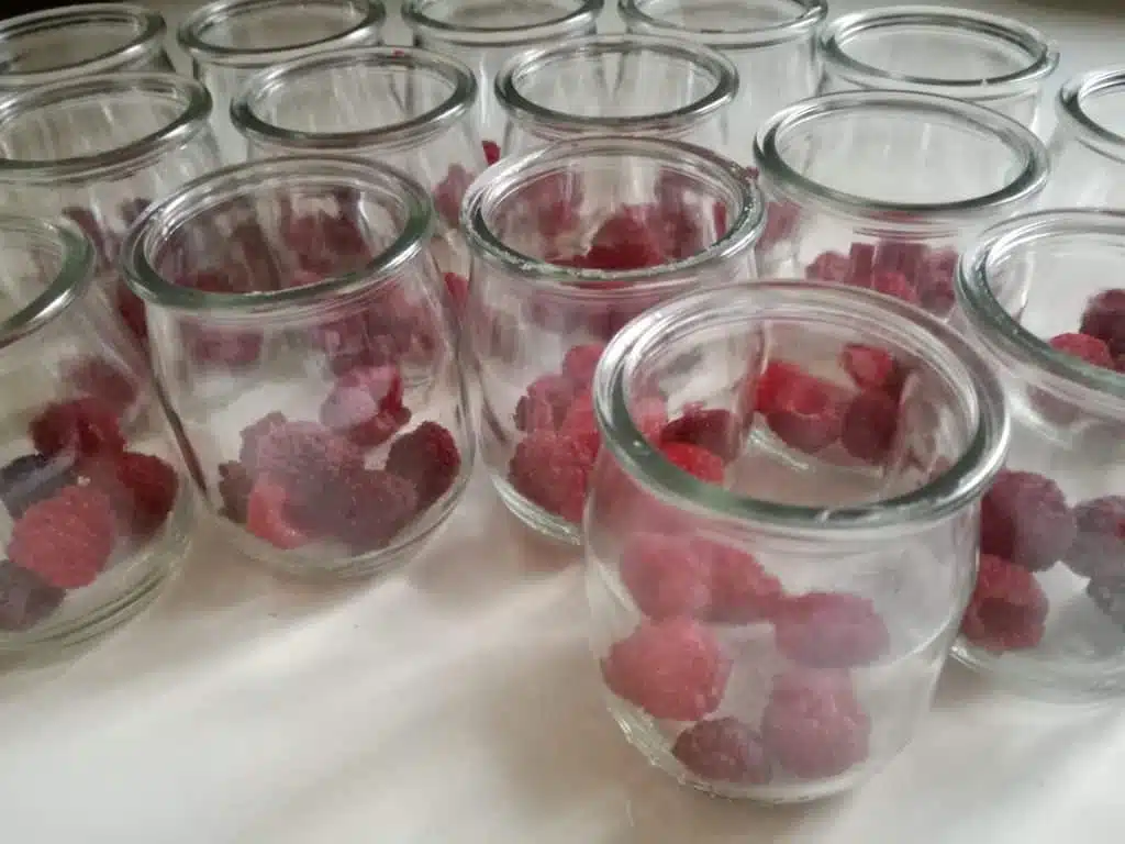 Recette des yaourts aux fruits fait maison, mettez les fruits dans les pots